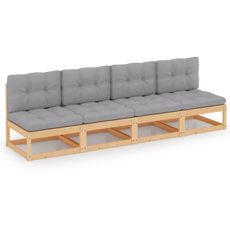 27.6" Wide Square Patio Sofa with Cushions, Natural, Gray