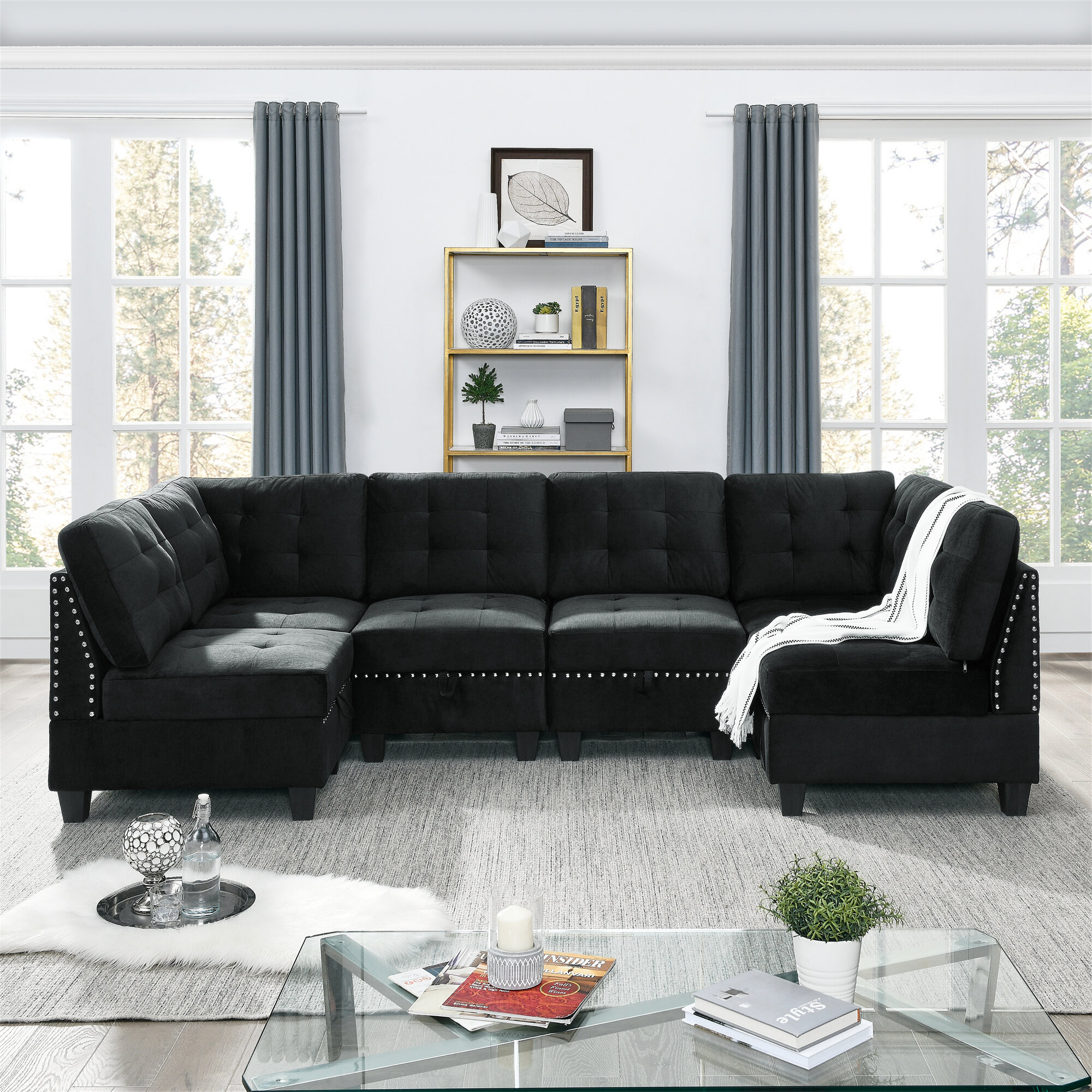 116 inch Velvet Fabric Modular Sectional Sofa, Symmetrical Sofa