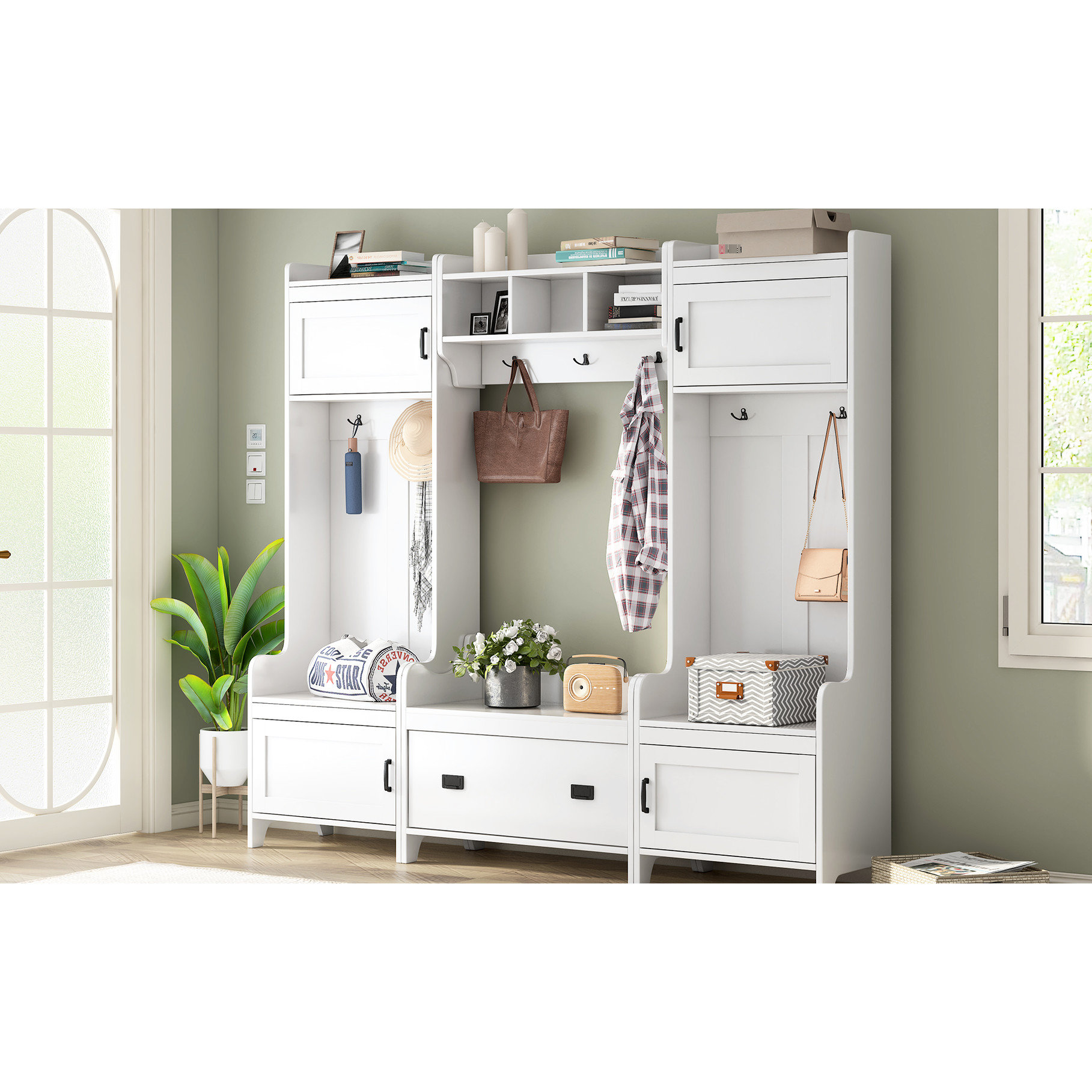 Photo inspiration: Gallery Detail: Hokku Designs 41 Hallway Coat Rack Entryway Bench White Practical