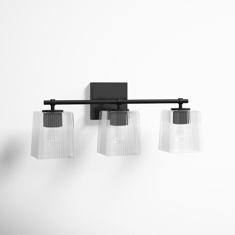 Kayda 3 Light Ribbed Dimmable Vanity Light, Matte Black