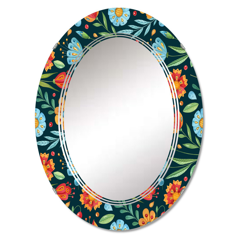 Miroir mural orange et bleu à motif floral rétro, 30 po x 20 po