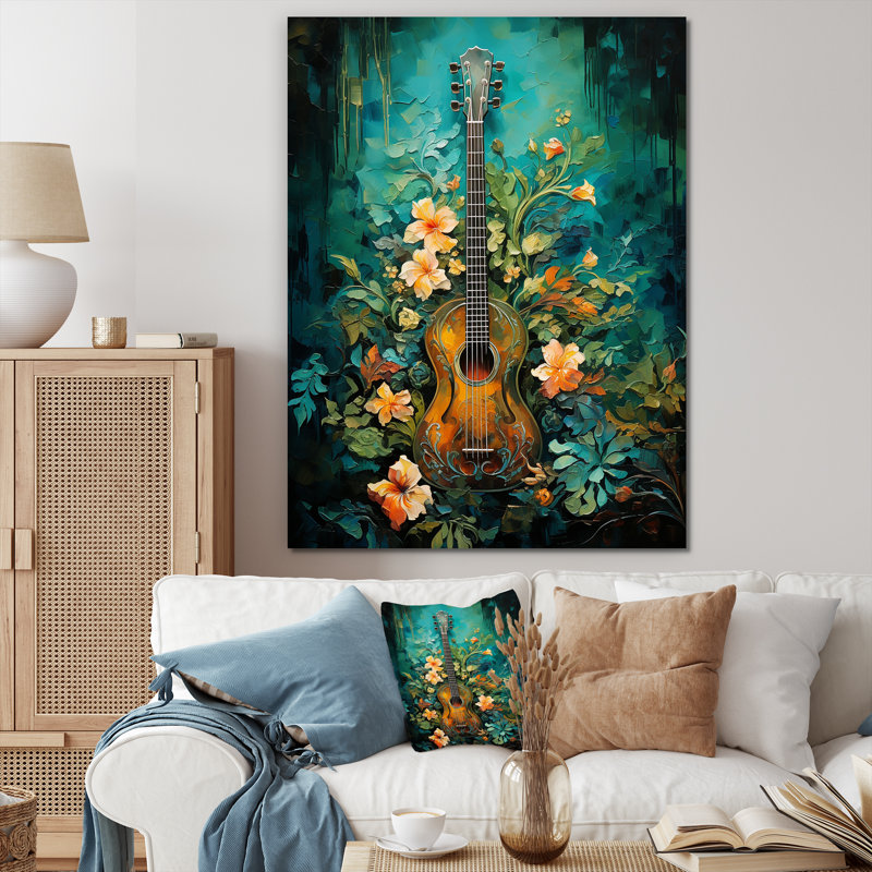Guitare euphonique sarcelle tropicale, Toile tendue, H 20 po x l 12 po