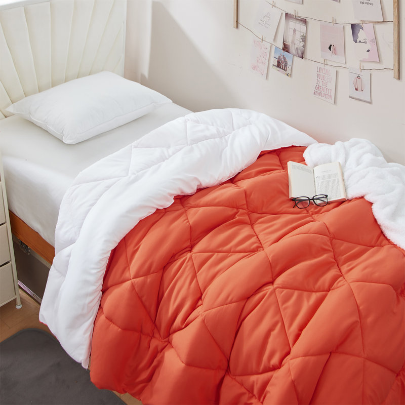 Reversible Microfiber Twin XL Dorm Comforter, Orange/White