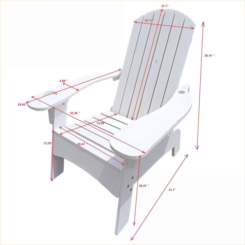 Snow White Wood Adirondack Accent Chair, Indoor/Outdoor Chair Seating for Adults, with Arm Umbrella Hole, White