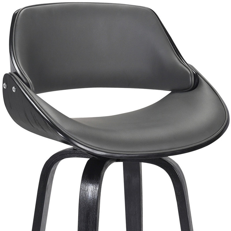 Concordia Swivel Faux Leather Counter & Bar Stool with Wood Legs and Metal Footrest, Counter Stool (26" Seat Height), Black