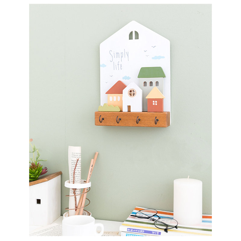 Solid Wood Wall Organizer with Key Hooks