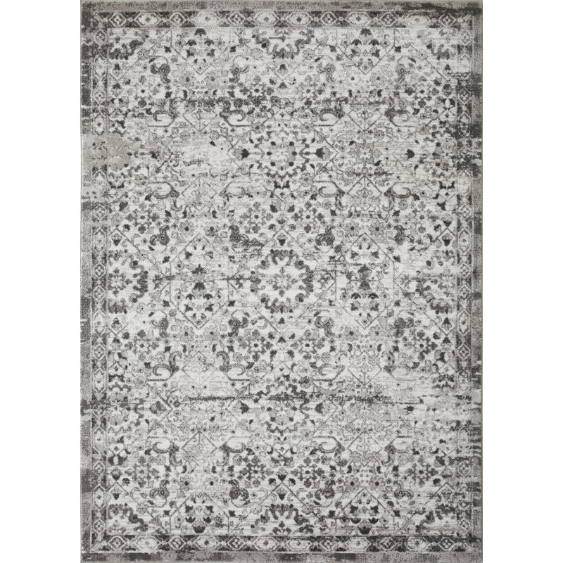 Tapis oriental gris en polypropylène tissé à la main Ragheb, Rectangle 7 pi 10 po x 9 pi 10 po