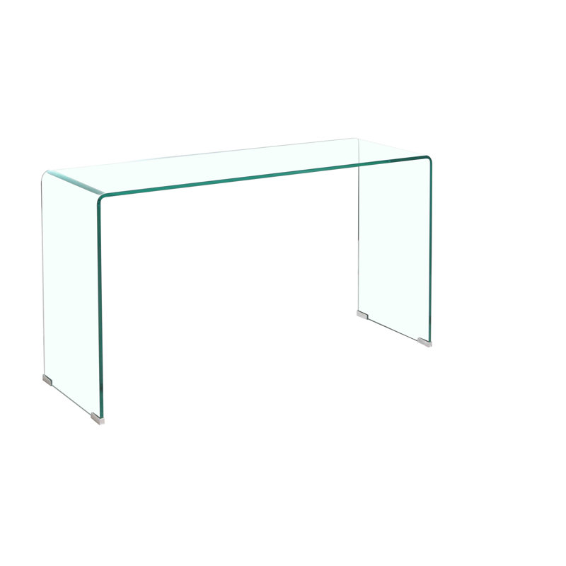 Console en verre, console en verre trempé transparent avec bureaux à bords arrondis, table de canapé