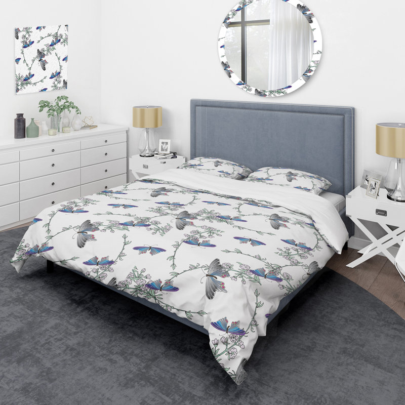 Ensemble de housse de couette en microfibre bleu / vert / ivoire 3 pièces