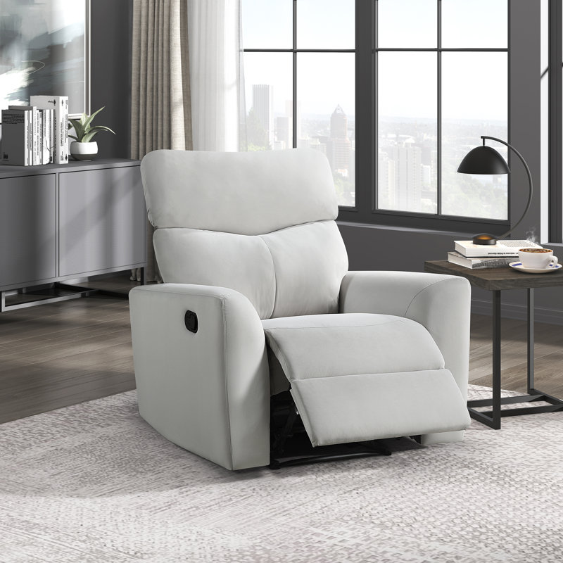 Karrar 37.5" Modern & Contemporary Velvet Reclining Chair with Tab Pull Recline, Pocket Coil Seating & Solid Wood Frame