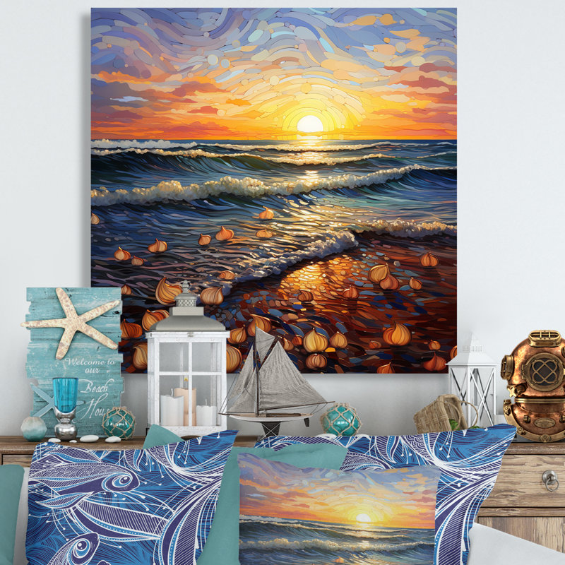 Plage Golden Sands Pointillism I, H 24 po x l 24 po x P 1 po, Toile tendue