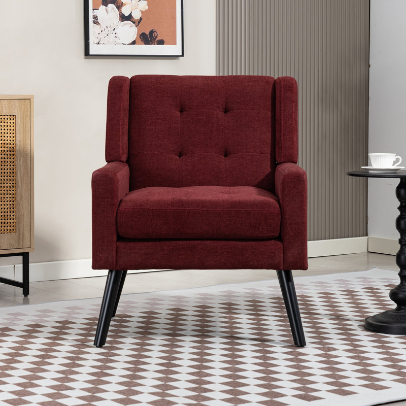Fauteuil capitonné à dossier large rembourré, Lin rouge