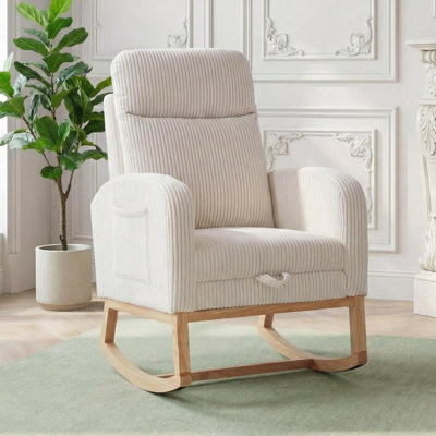Chaise berçante avec repose-pieds réglable, fauteuil coulissant avec poche latérale pour le salon et la chambre à coucher