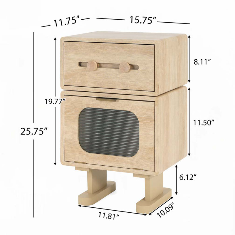 TABLE D'APPOINT ROTATABLE EN MDF DE RANGEMENT ROBOT, COULEUR NATURELLE