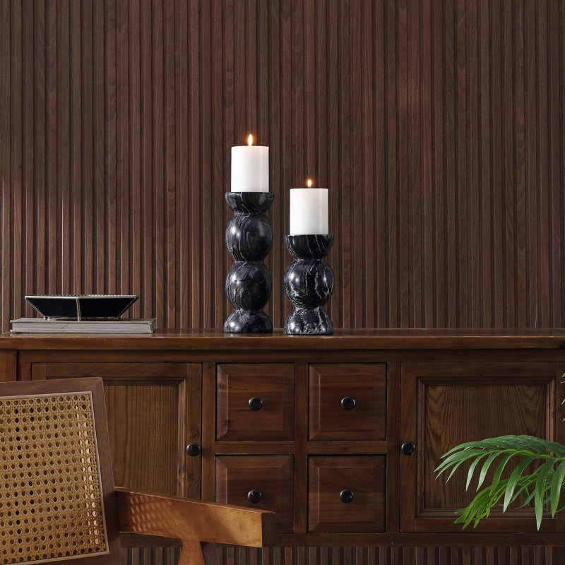 Rhodes Marble Pillar/Taper Candle Holder Set Of 2