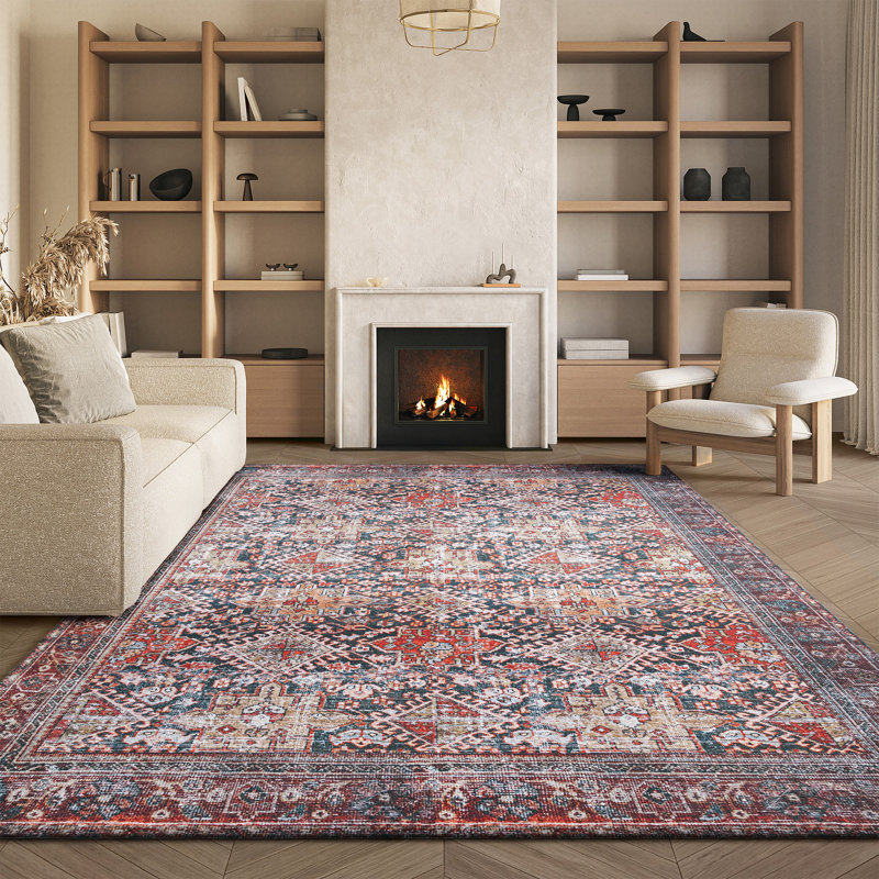 Tapis oriental bleu marine / rouille / beige Allan, Rectangulaire 8 pi x 10 pi
