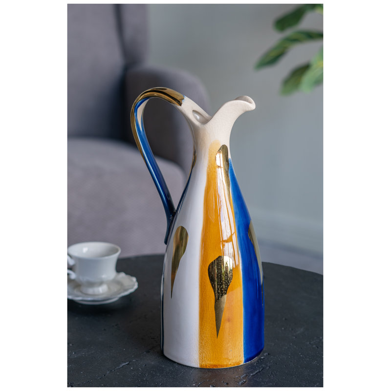 Vase abstrait en céramique multicolore, 5,7 x 4,9 x 12,4 pouces