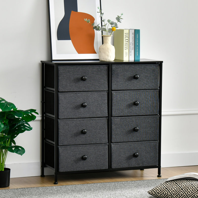 Khosrov 31" Wide Modern Farmhouse 8 Drawer Dresser with Sturdy Frame, Black