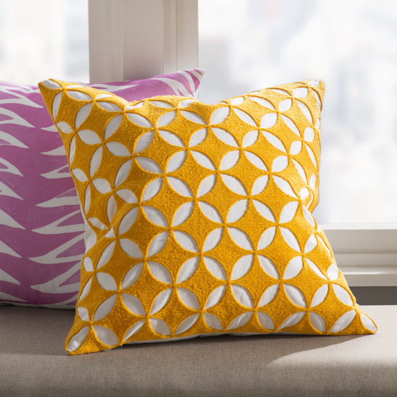 Geometric Cotton Reversible Pillow Cover, 20" x 20", Sunflower/Ivory Geometric, Pillow Cover Only - No Insert