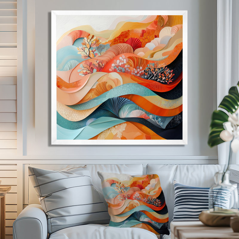 Abstrait corail, vagues océaniques de l'éternité I - art mural corail, H 36 po x l 36 po, Blanc