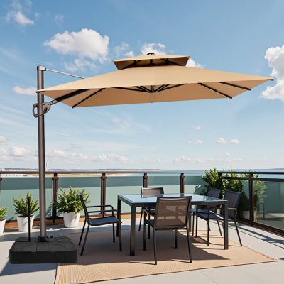 Parasol de patio rectangulaire en porte-à-faux avec base Wasif 9 pi x 12 pi - mobile par une personne