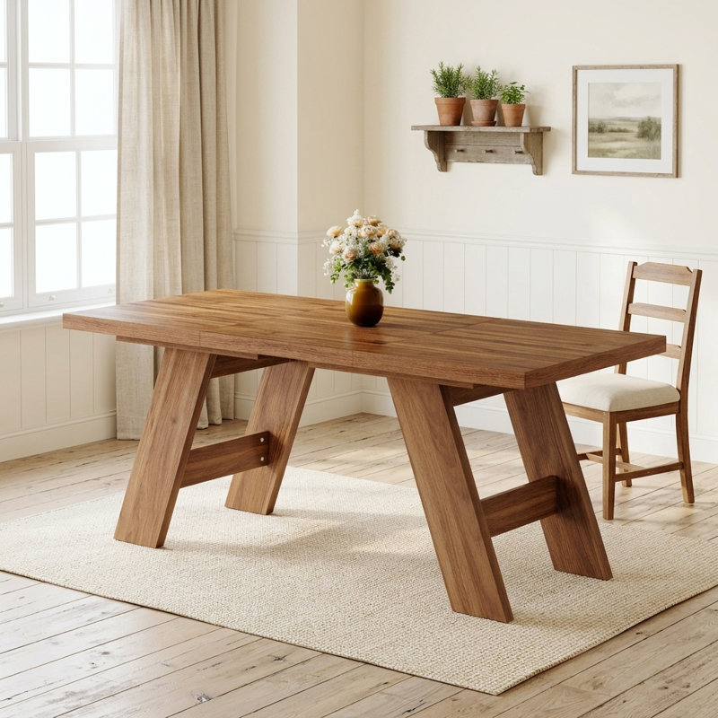 Table de salle à manger 71 "rectangulaire moderne avec pieds en A et finition grain de bois pour 6 personnes, Walnut