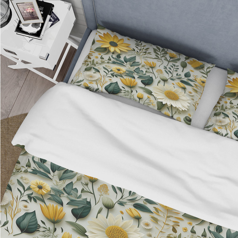 Boho Botanicals Boho Greens I Duvet Cover Set, King Duvet Cover + 2 King Shams
