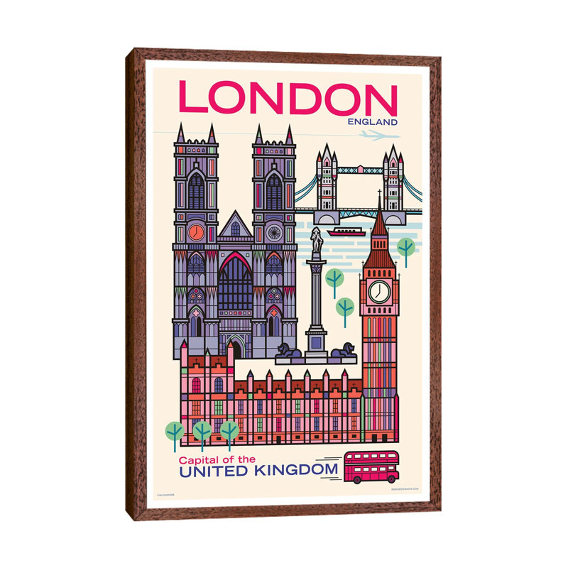 London Travel 1 Piece Wall Art on Canvas, 101.6cm H x 66.04cm W x 3.81cm D, Classic Brown Wood Framed