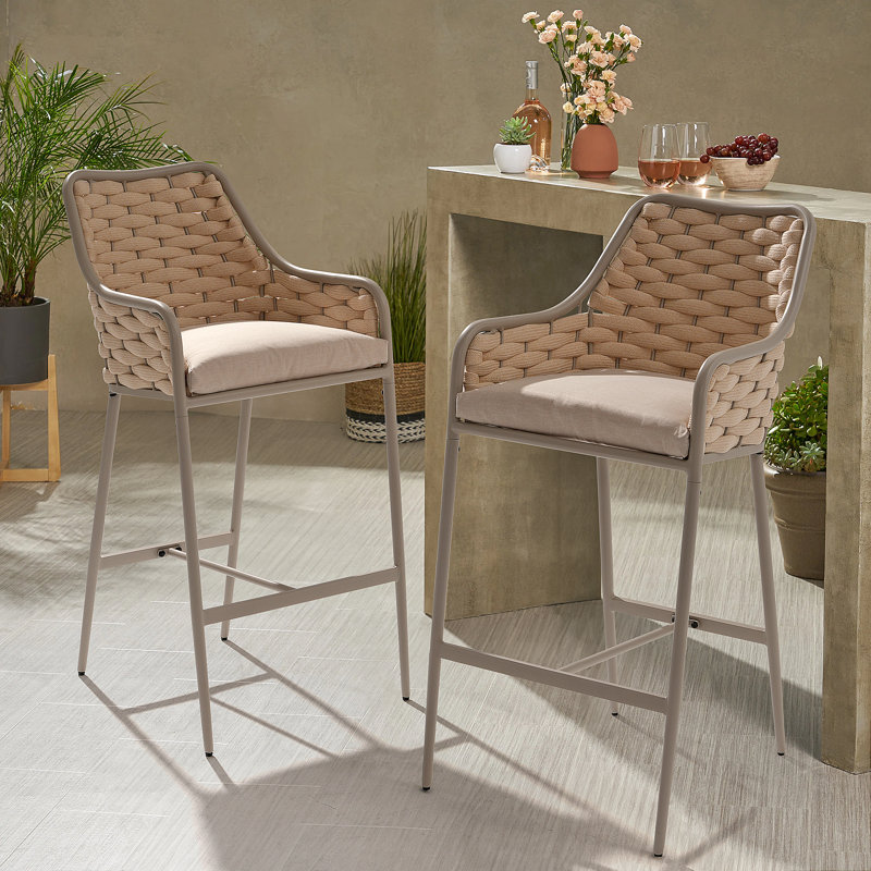 Tabourets de bar d'extérieur avec coussins, Blanc / gris foncé