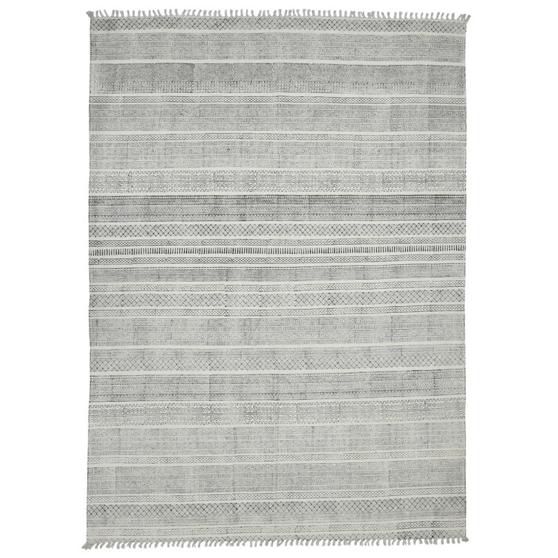 Tapis ivoire et noir tissé à plat à la main 2 pi x 3 pi avec franges