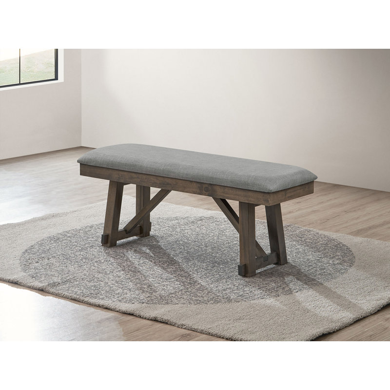 Banc de salle à manger en bois avec coussin en tissu et support en planches, Gris, Gris