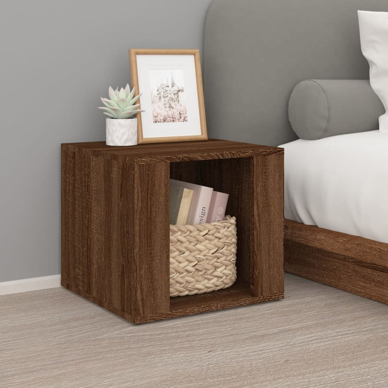 Khaiden 41cm W Manufactured Wood Bedside Table, Brown Oak