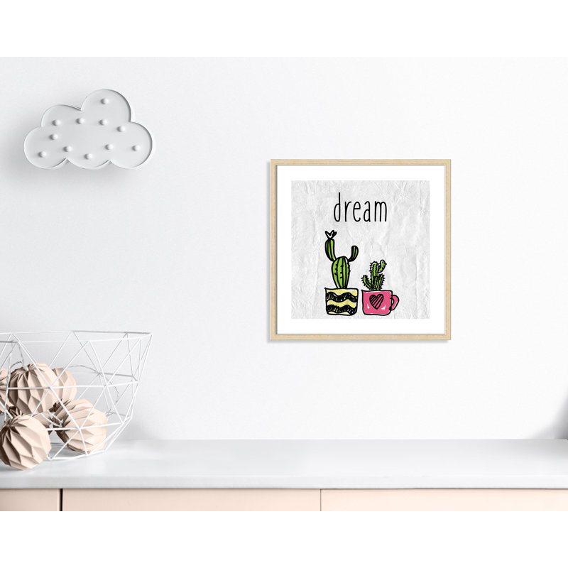 «Cacti A», art encadré, 22.5" H x 22.5" W x 1.18" D, Cadre boîte beige