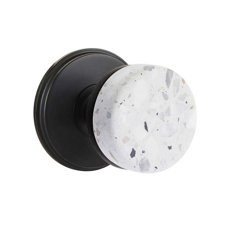 Mortaise intérieure Emtek Select Passage avec rosette Watford et tige conique, bouton Terrazzo clair (LH)