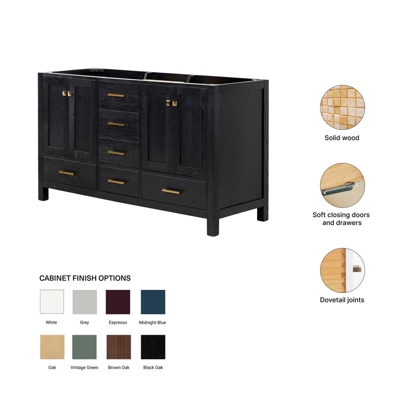 Base de meuble-lavabo double 60 po Panchuri seulement, Chêne noir, 60"