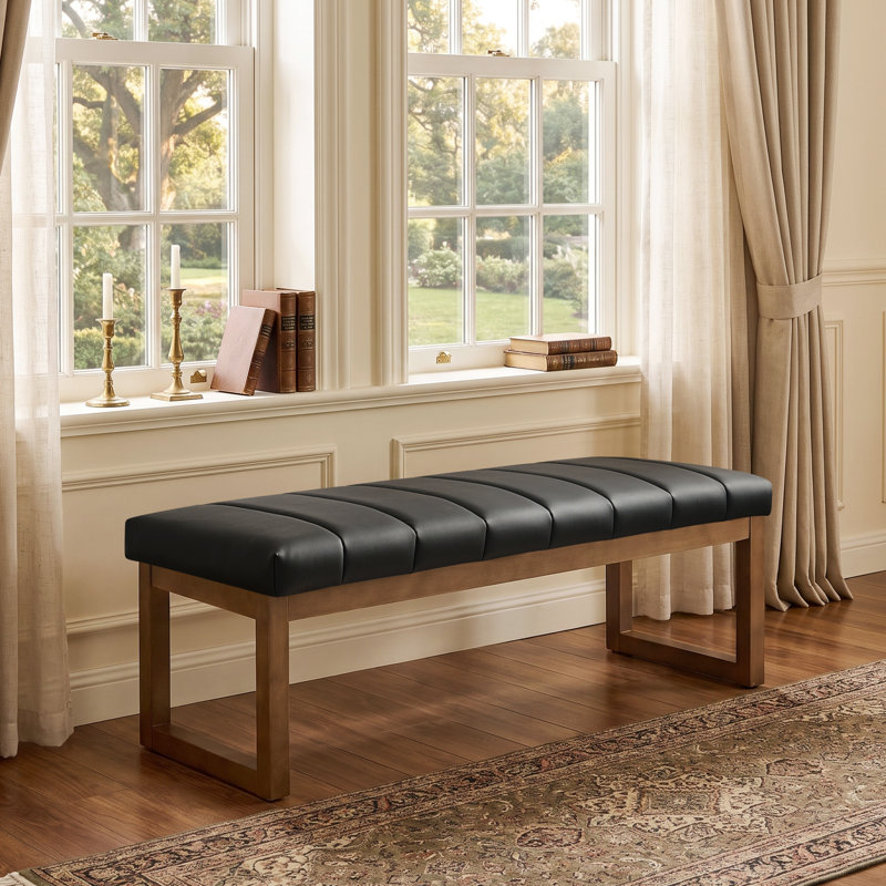 Banc rembourré en similicuir de 53 po de largeur, Noir