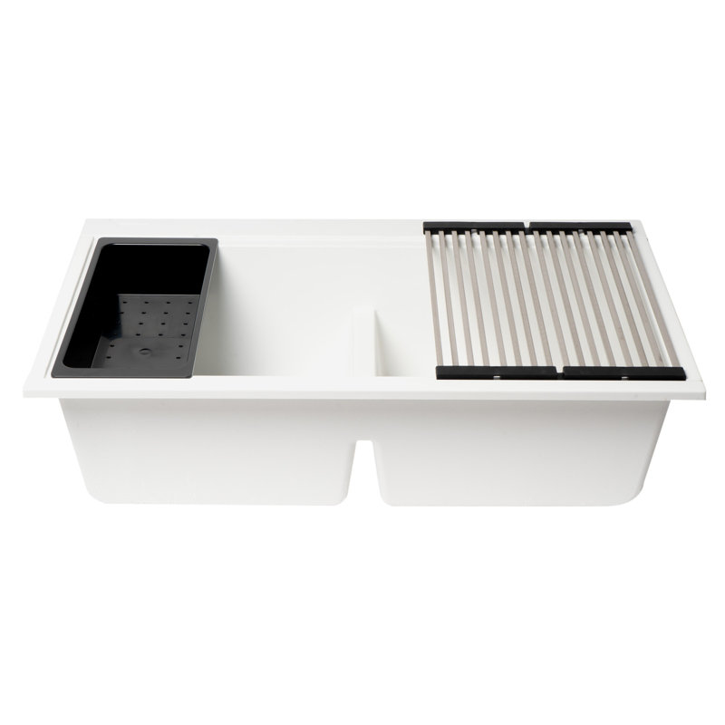 33.86'' L Double Bowl Granite Kitchen Sink, White