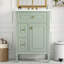 Meuble-lavabo de 24 po avec lavabo, armoire en bois massif et panneau de fibres à densité moyenne avec un tiroir rabattable, deux tiroirs standard et une tablette réglable, meuble-lavabo vert autoportant pour le rangement de la salle de bain-2034240186