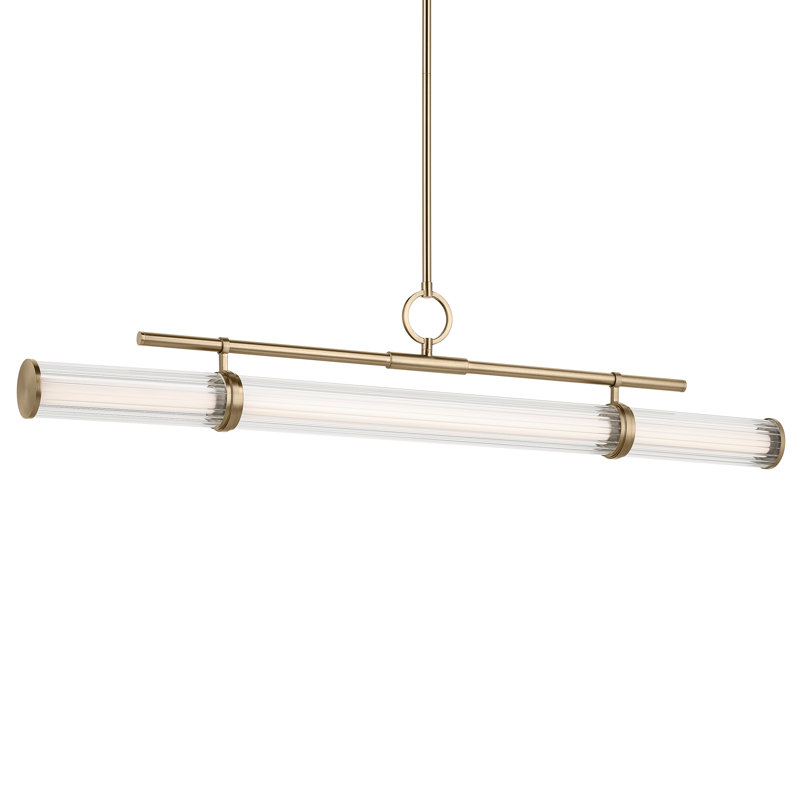 Lustre linéaire à DEL 1 lumière avec verre cannelé transparent, Bronze, H 9,5 po x l 8 po x P 48,25 po