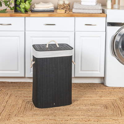 Grove Bamboo Laundry Hamper with Rope Handles, Lid and Removable Machine Washable Laundry Bag, 19-Gallons