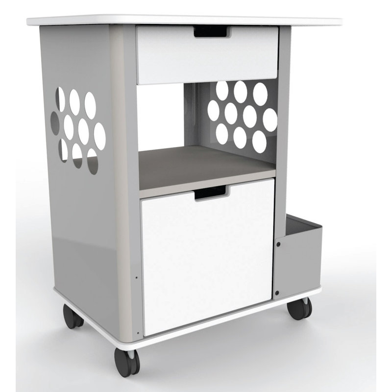 White Steel Mobile Storage Cart with MDF Top and Drawers