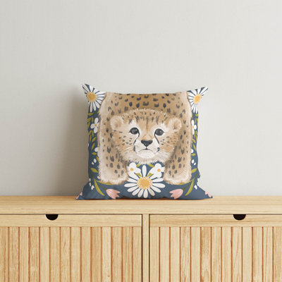 Lil Lying Leopard Flowers Slate Pillow