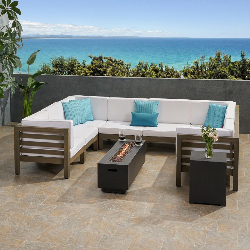 8 - Person Modular Patio Conversation Set with Cushions, Gray Frame / White Cushion