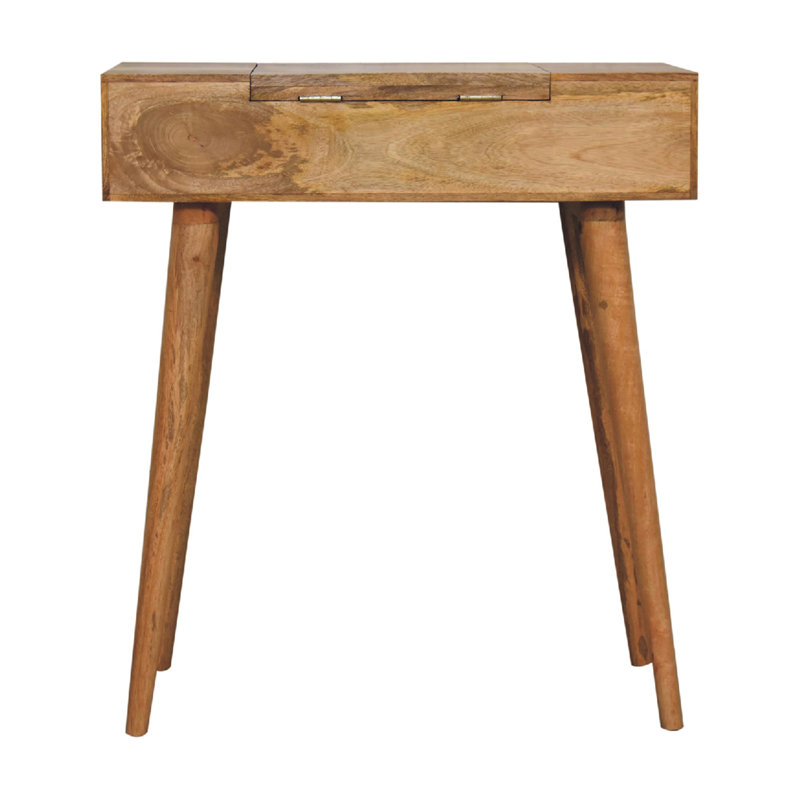 Mini coiffeuse en bois rose, 4 compartiments, pieds nordiques, rose et brun clair