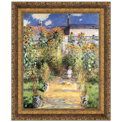 "The Artist's Garden at Vetheuil, 1880" by Claude Monet Matted Framed Painting Print with Mounting Hardware