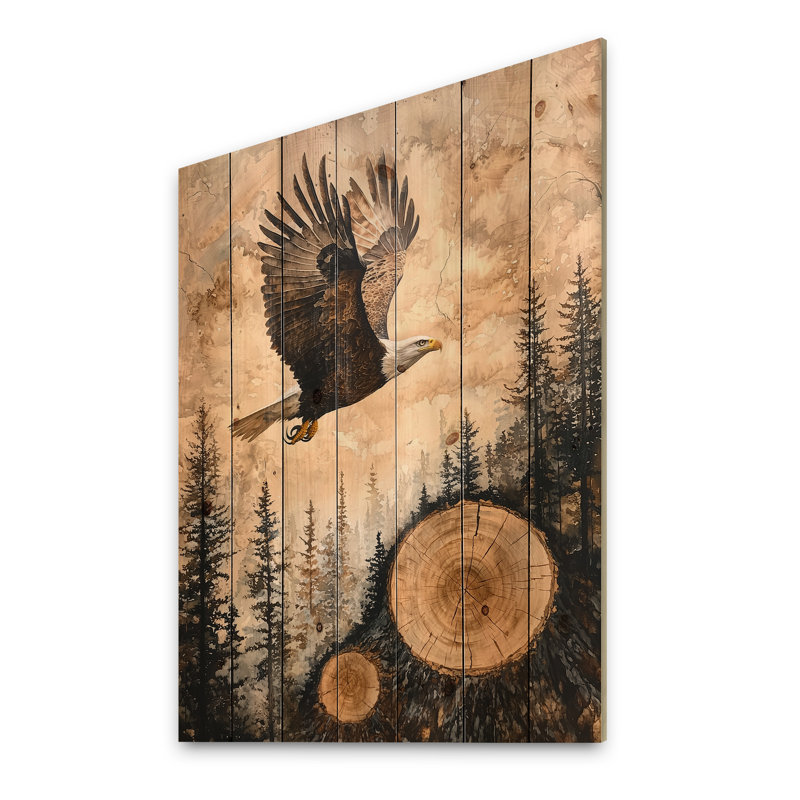 Grand aigle Spirit of the Wind III - Décoration murale animal en bois d'aigle - sur bois de pin naturel