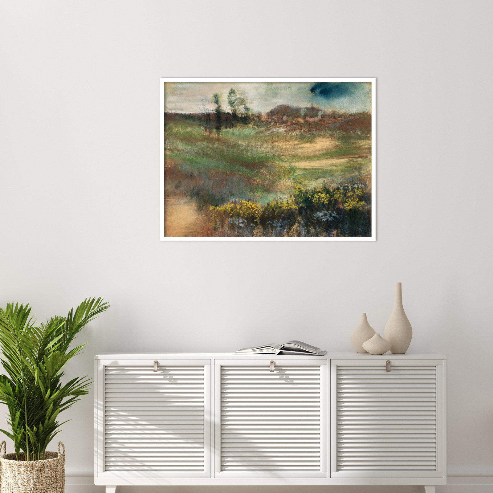 Edgar Degas's Landscape With Smokestacks Print, 31" H x 41" W, White Framed