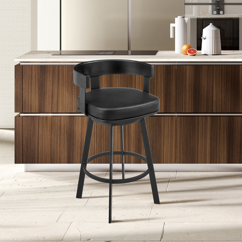 Tabouret de bar Ahlem, Noir, Tabouret de comptoir (siège d'une hauteur de 26 p