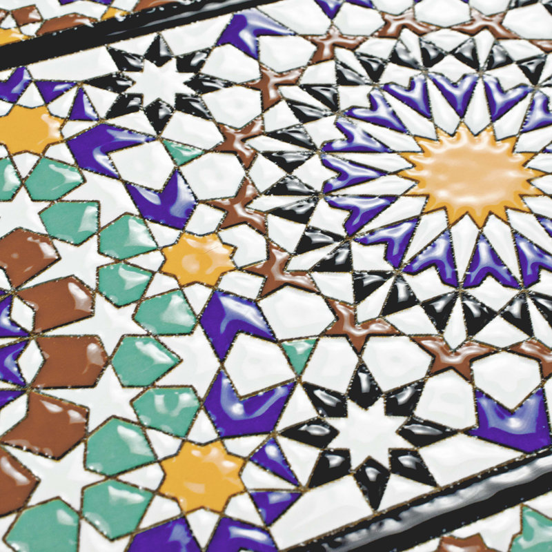 Sevillano Andalusa 8" x 8" Ceramic Cenefa Border Tile in Blue/Red/Green