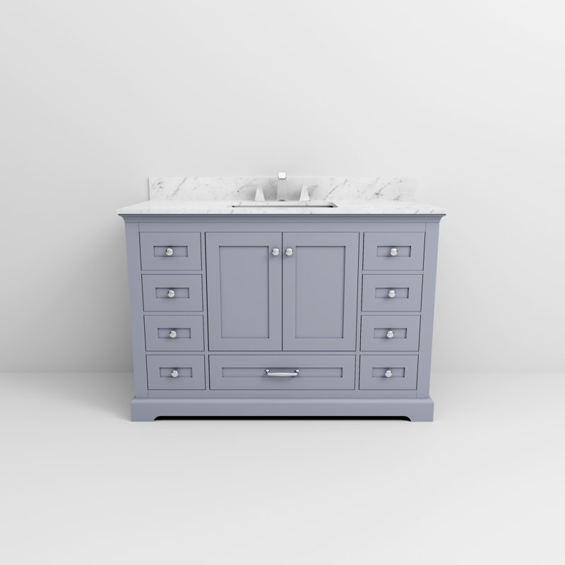 Ensemble de meuble-lavabo simple 48 po Dukes, Gris foncé, Marbre de Carrare blanc